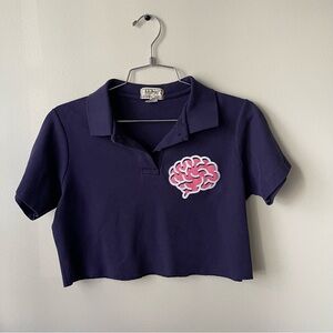 LL Bean upcycles Crop Polo Top with Pink Brain Patch - Vintage Therapy Ladies L